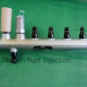 2003 - 2007 5.9 Dodge Cummins high pressure fuel rail with rail pressure sensor and pressure relief valve.