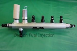 2003 - 2007 5.9 Dodge Cummins high pressure fuel rail with rail pressure sensor and pressure relief valve.