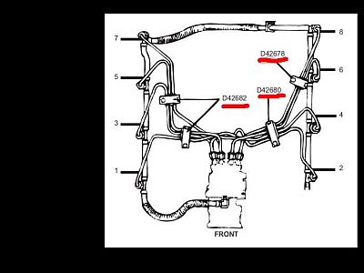 Ford 6.9 & 7.3 IDI Diesel line clamp Position Diagram